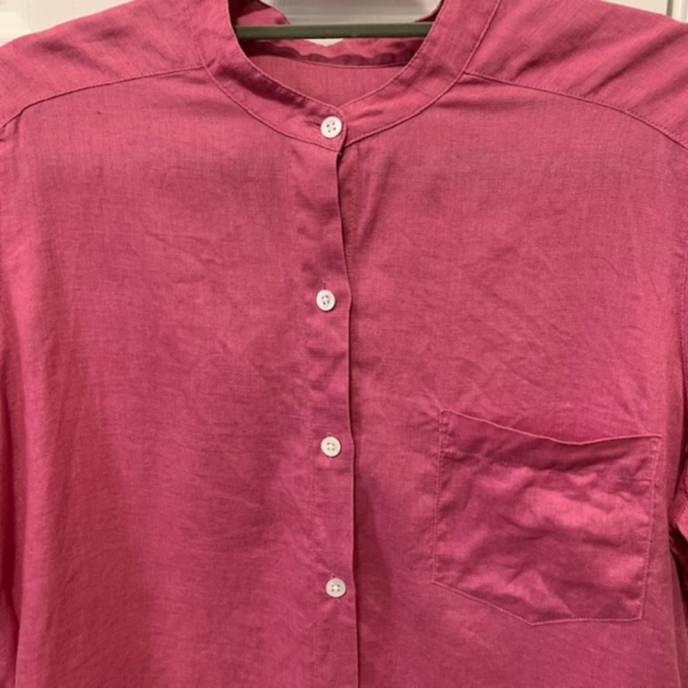 J Jill Raspberry Linen Roll Tab Short Sleeve Shirt Medium - Picture 3 of 7